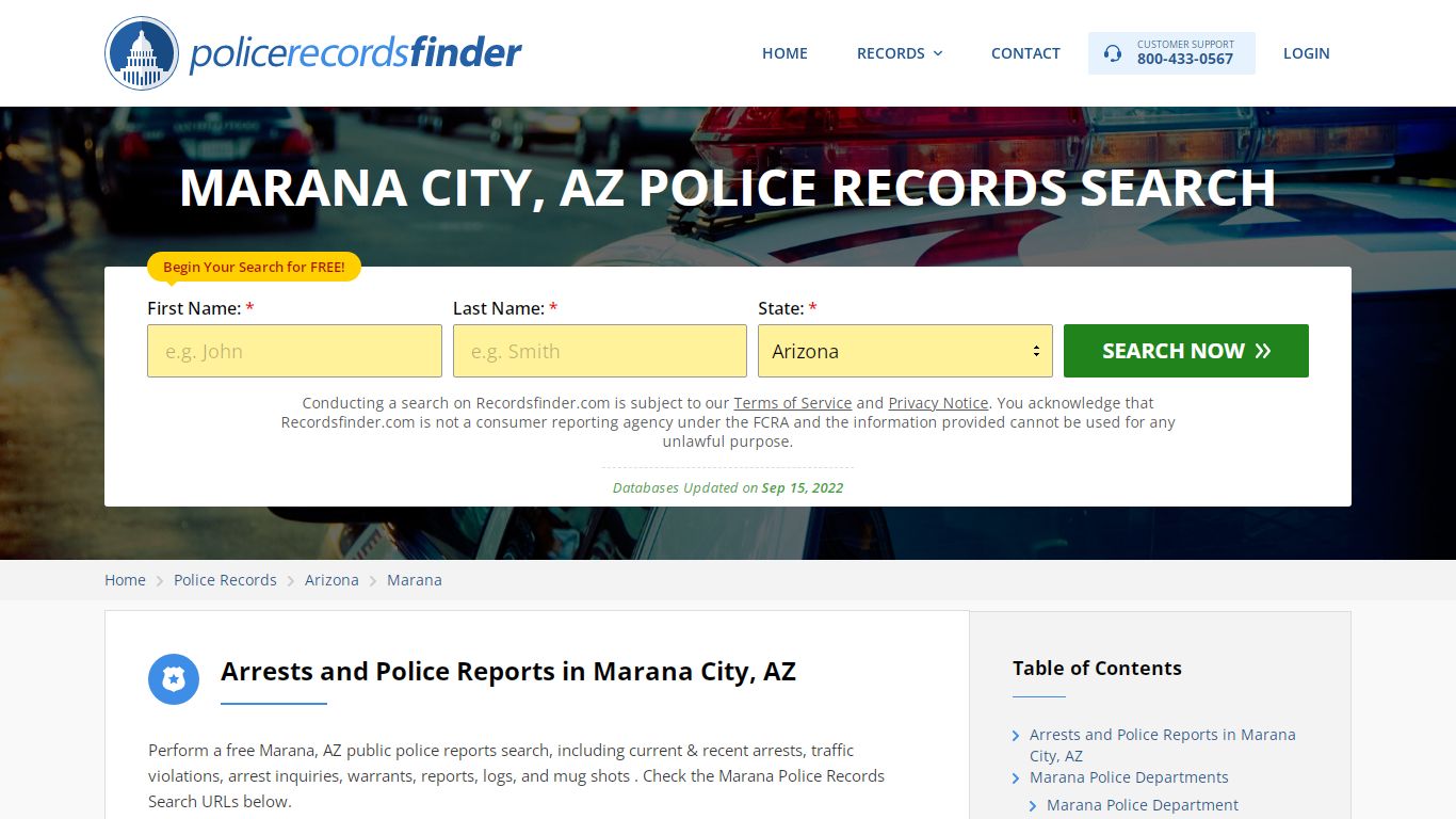 Marana, Pima County, AZ Police Reports & Police Department Records