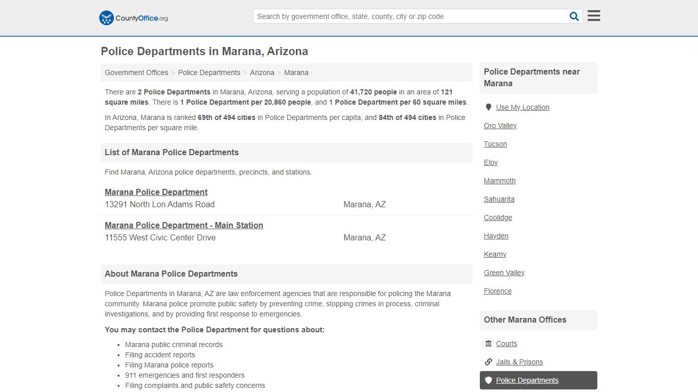 Police Departments - Marana, AZ (Arrest Records & Police Logs)