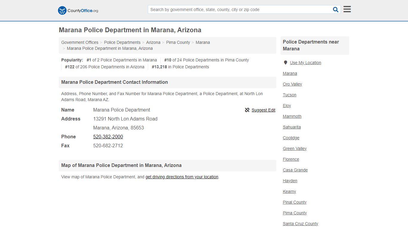 Marana Police Department - Marana, AZ (Address, Phone, and Fax)